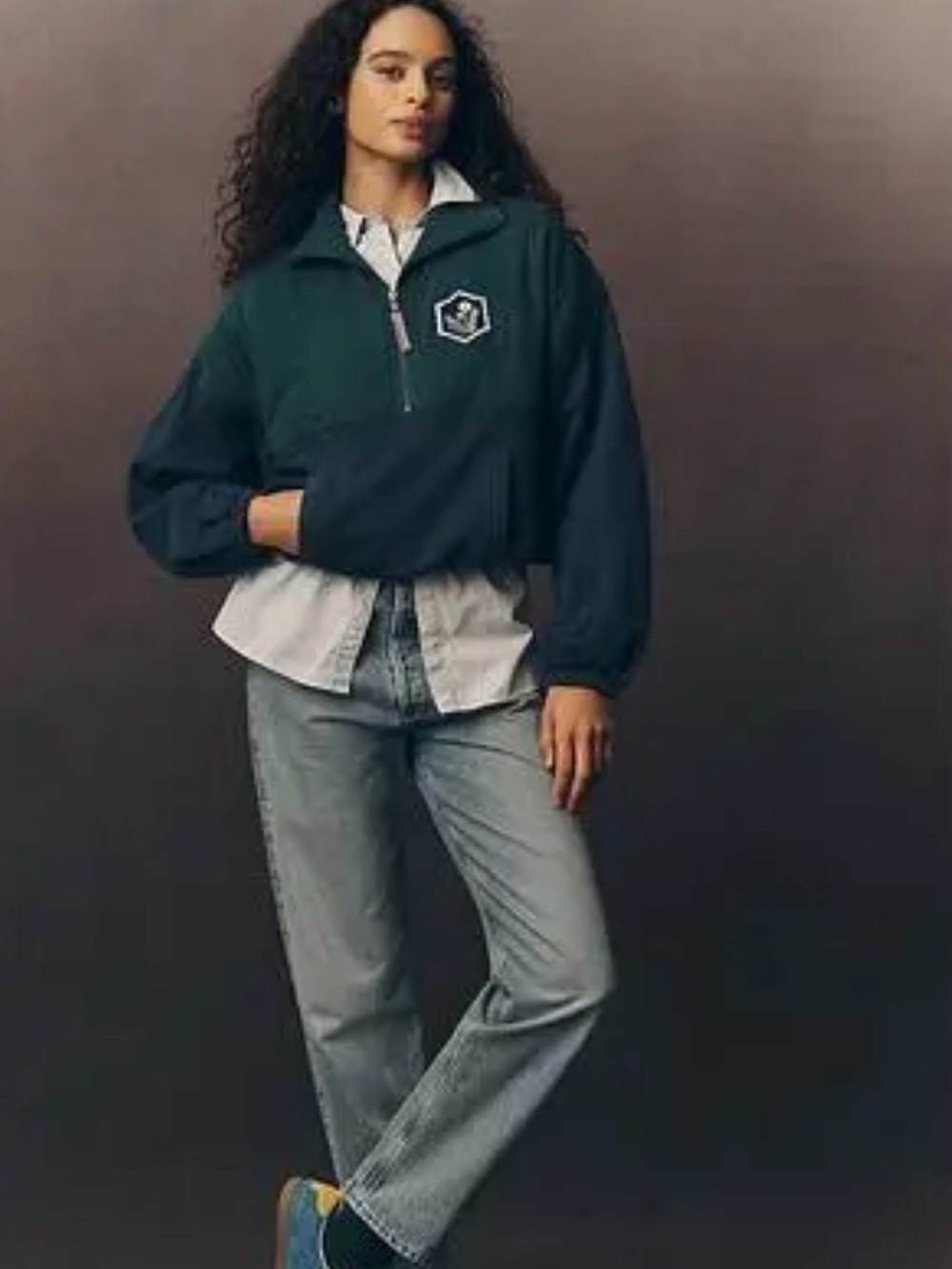 New Anthropologie x Pilcro Shetland half-zip pullover sweatshirt flower patch M